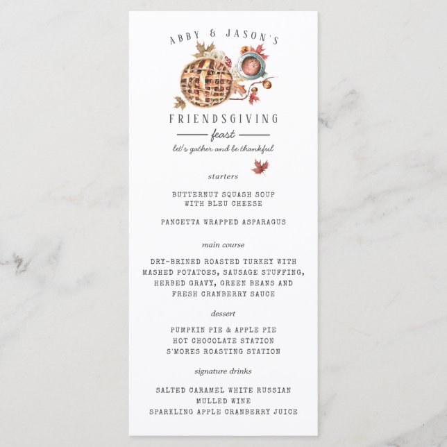 Menu de Janto de Aquarela do Banquete de Ação de G (Frente)