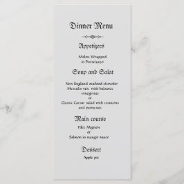 Menu de janto de casamento branco de cinzas clássi