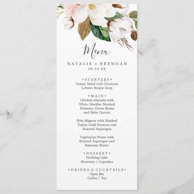 Menu de Janto de Casamento Branco e Blush da Magno (Frente)
