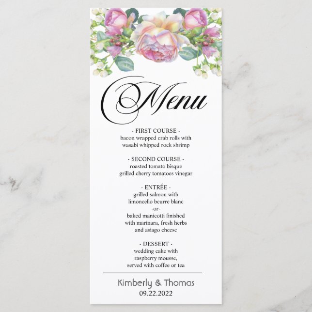 Menu de Janto de Casamento com Rosa de Espelhament (Frente)