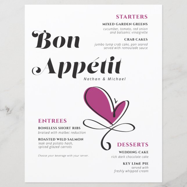 Menu de Janto de Casamento de Aparência Bon (Frente)