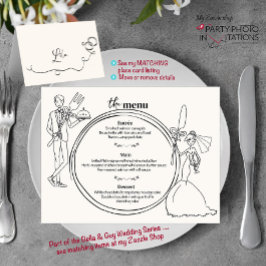 Menu de Janto de Casamento de casal desenhado à mã