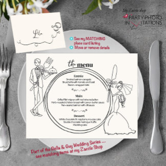 Menu de Janto de Casamento de casal desenhado à mã