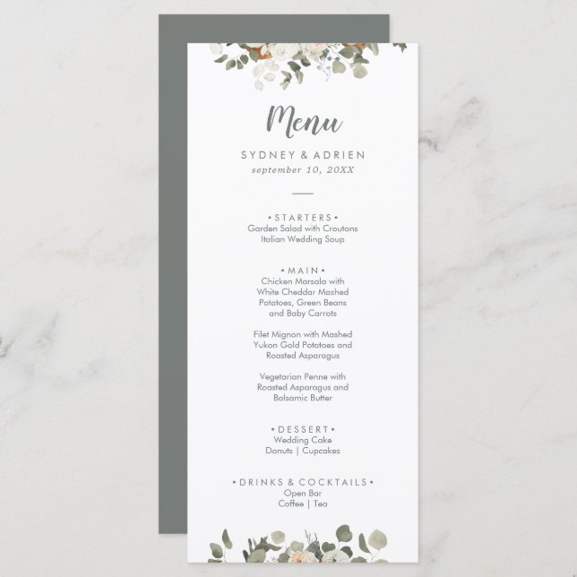 Menu de Janto de Casamento Floral de inverno (Frente/Verso)