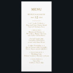 Menu de Janto de Casamentos Dourados Minimalistas<br><div class="desc">Este clássico menu de janto de casamento de ouro minimalista é excelente de um casamento simples e elegante. A tipografia dourada dá-lhe um toque formal clássico. Mantenha-o como está ou escolha personalizá-lo com trabalho de arte ou gráficos de sua escolha.</div>