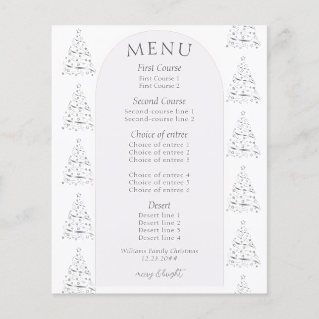Menu de Janto de Natal Branco Preto Minimalista (Frente)
