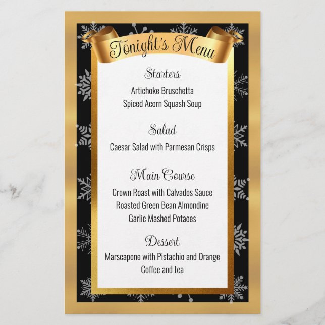 Menu de janto de Natal para catering em ouro puro (Frente)