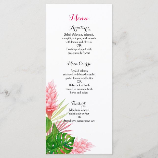Menu de janto de recepções de casamento de flores  (Frente)
