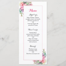 Menu de janto de recepções de casamento de flores 