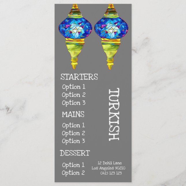 Menu de janto do restaurante de cozinha turco (Frente)