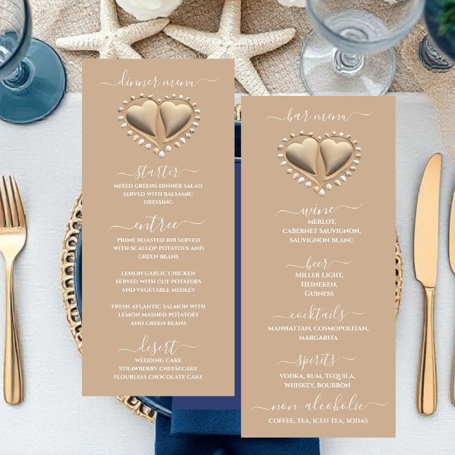 Menu de Janto e Bar do Sand Hearts do Casamento de (Beach Wedding Sand Hearts Dinner & Bar Menu)