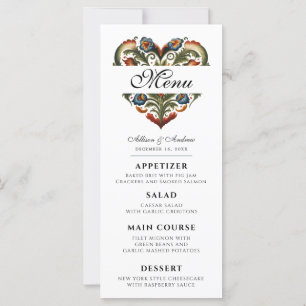 Menu de Janto Editável Coração Norueguês Rosemalin