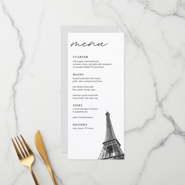 Menu de Janto Elegante Moderno do Casamento de Par (Frente/Verso In Situ)