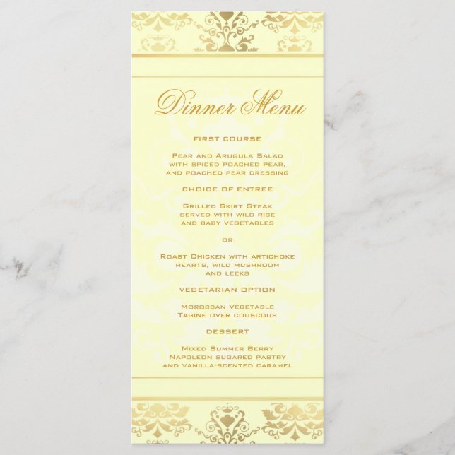 Menu de Janto fino do Damask & Dourado (Frente)