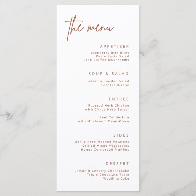 Menu de Janto Formal de Parte de Recepção de casam (Frente)