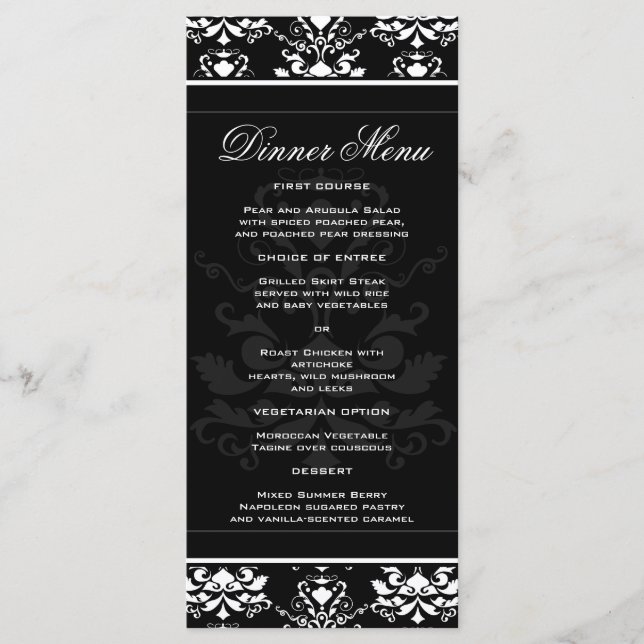 Menu de Janto Slim Elegante de Damasco Branco com  (Frente)