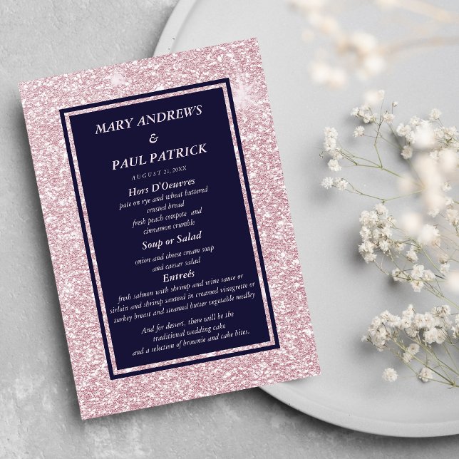 Menu de laca azul marinho com brilho rosa (Abstract navy blue pink glitter Menu )