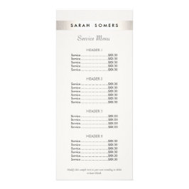 Menu de Lista de Preços Brancos do Salão em Escala