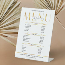 Menu de Lista de Preços de Negócios de Efeito Dour