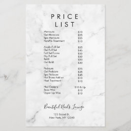 Menu de Lista de Preços do Salão da Nail da Marble