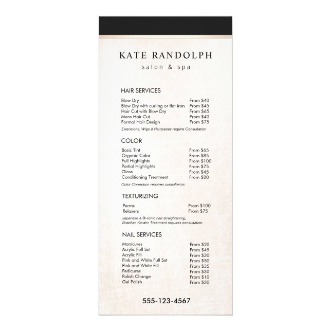 Menu de Lista de Preços do Salão do Mármore Branco (Frente)