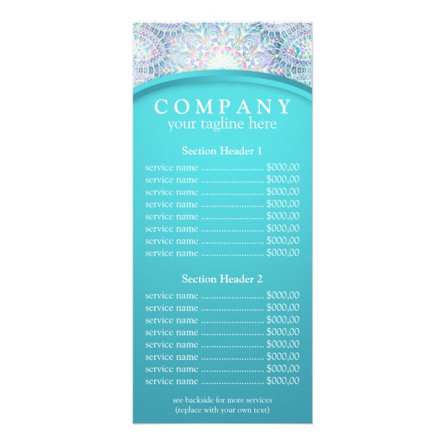 Menu de lista de preços do Snowflake mandala (Frente)