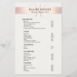 Menu de Lista de Preços Dourados do Monograma Mode