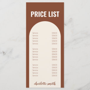 Menu de Lista de Preços Mínimos do Terracotta Mode