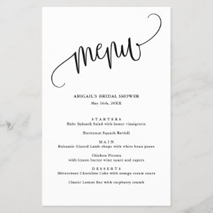 Menu de Livro Branco e Preto da Caligrafia Minimal