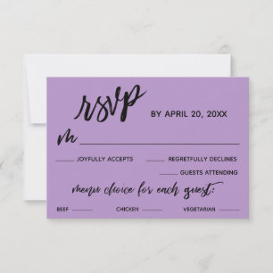 Menu de manuscrito casual Escolha RSVP Roxo Bonito