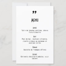 Menu de mariage Apostrophe