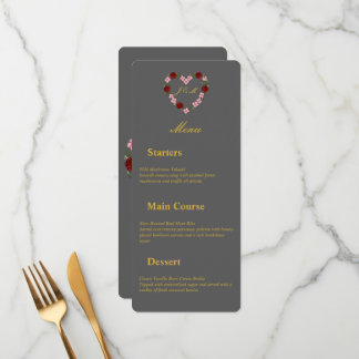 Menu de mariage gris à coeur florral