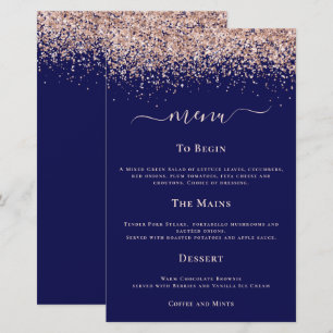 Menu de Marinho de Casamento Glitter Dourado Rosa