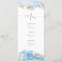 Menu de mármore de fluido de tinta azul