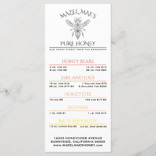 Menu de Mel de Apiário Personalizado