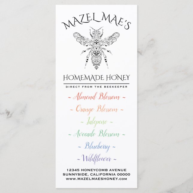 Menu de Mel Homemade Personalizado (Frente)