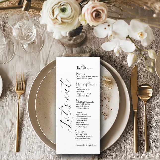 Menu de Mesa Bridal do Script Elegante 4x9" (Criador carregado)