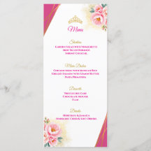 Menu de Mesa da Quinceañera, Floral e Dourada, ros