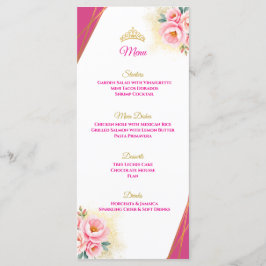Menu de Mesa da Quinceañera, Floral e Dourada, ros