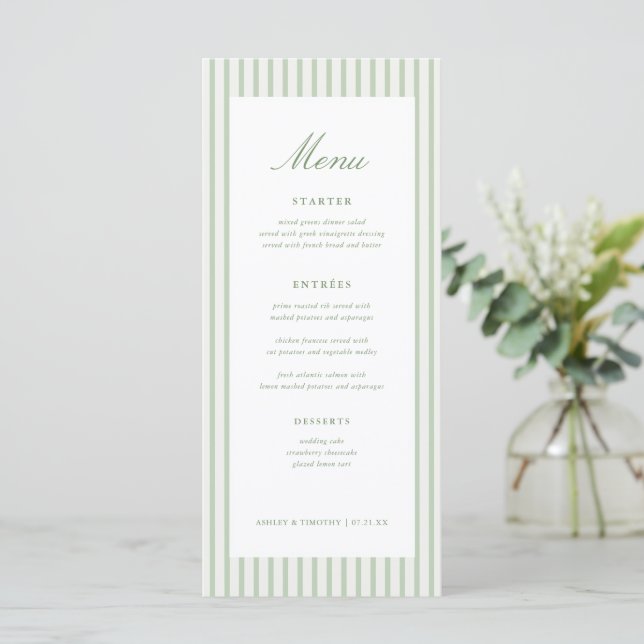 Menu de Mesa de Casamento Clássico com Listras Ver (Em pé/Frente)