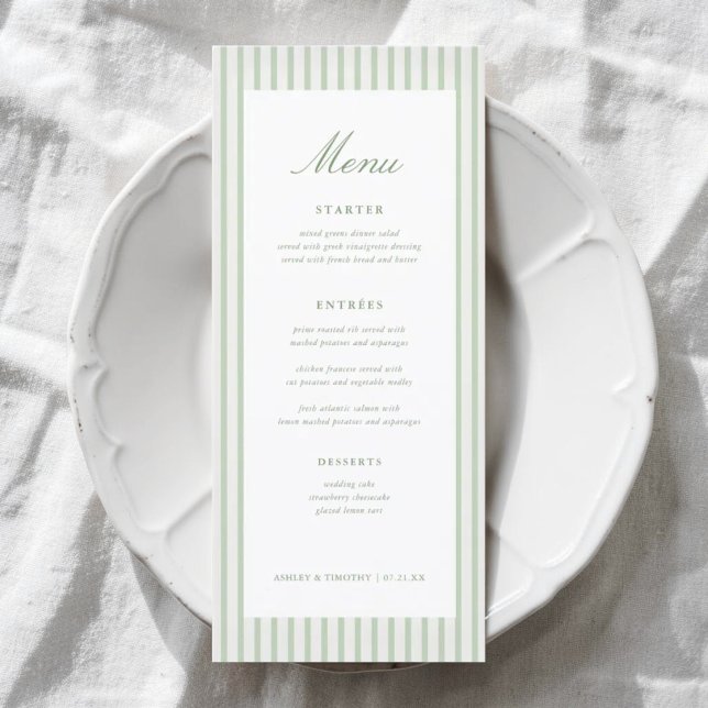 Menu de Mesa de Casamento Clássico com Listras Ver (Criador carregado)