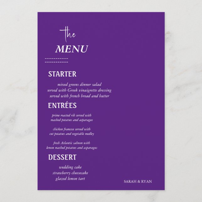 Menu de Mesa de Casamento Elegante (Frente)
