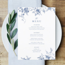 Menu de Mesa de Casamento Floral Azul Vitoriano 5x