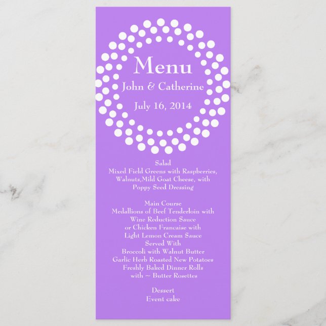 Menu de Mesa de Casamento Violeta na moda Moderno (Frente)
