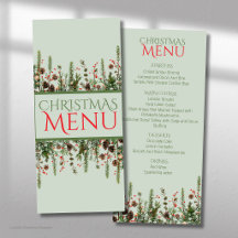Menu de Natal Elegante de Foliagem de Festa