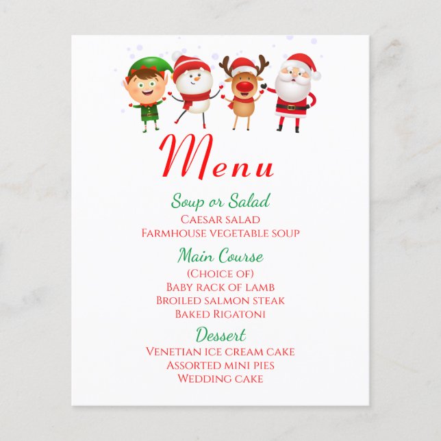 Menu de Natal Feriado Papai Noel Vermelho Verde (Frente)