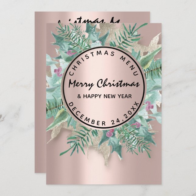 Menu de Natal Flor Rosa Floral (Frente/Verso)
