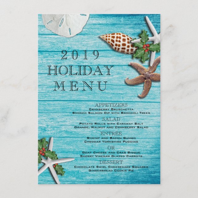Menu de Natal Tropical em Azul Marinho (Frente)