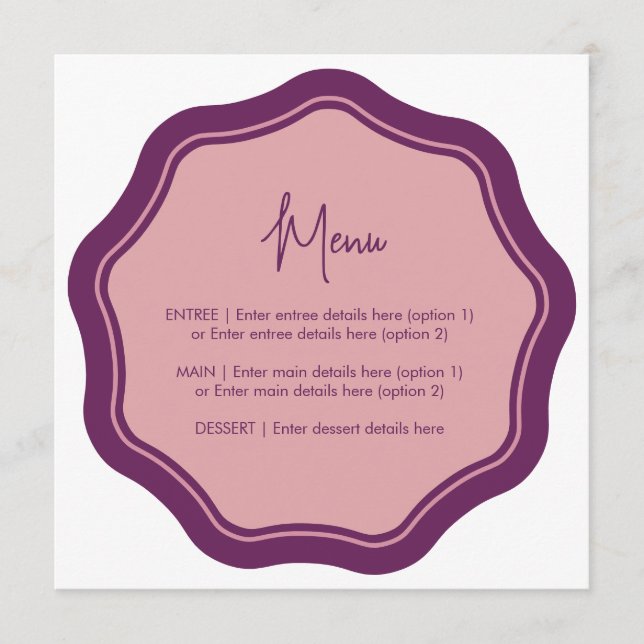 Menu de onda divertida, púrpura e rosa (Frente)