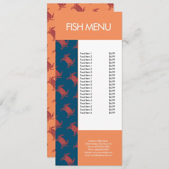 Menu de Padrão do Restaurante de Peixes Modernos (Frente/Verso)